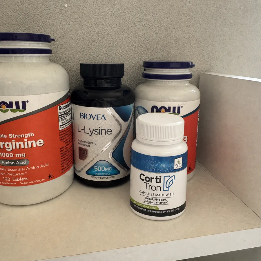 CortiTron bottle on a shelf next to other everyday supplements