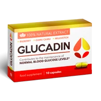 Caja de Glucadin con 10 cápsulas: arándano, camu camu y astrágalo en el frontal