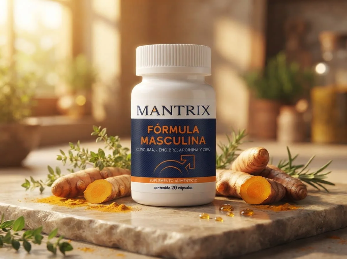 Ingredientes naturales de MANTRIX: cúrcuma, jengibre, zinc y L-arginina